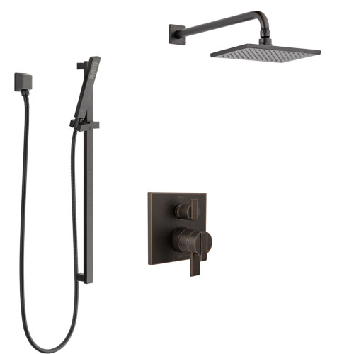Delta Ara Venetian Bronze Shower System with Dual Control Handle, Integrated 3-Setting Diverter, Showerhead, and Hand Shower with Slidebar SS27867RB7