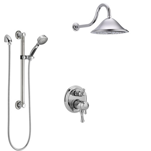 Delta Cassidy Chrome Finish Shower System with Dual Control Handle, Integrated 3-Setting Diverter, Showerhead, and Hand Shower with Grab Bar SS278971