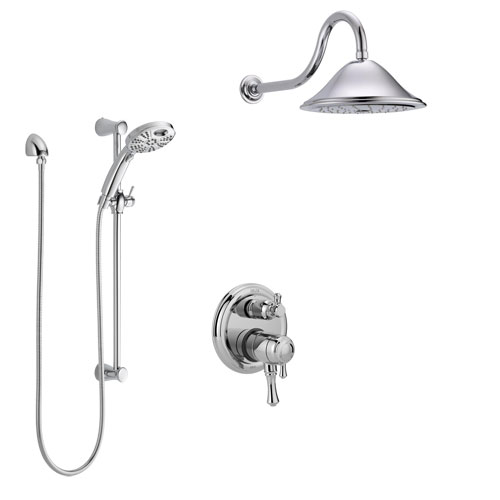 Delta Cassidy Chrome Finish Shower System with Dual Control Handle, Integrated Diverter, Showerhead, and Temp2O Hand Shower with Slidebar SS278973
