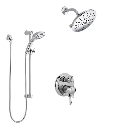 Delta Cassidy Chrome Finish Shower System with Dual Control Handle, Integrated Diverter, Showerhead, and Temp2O Hand Shower with Slidebar SS278974