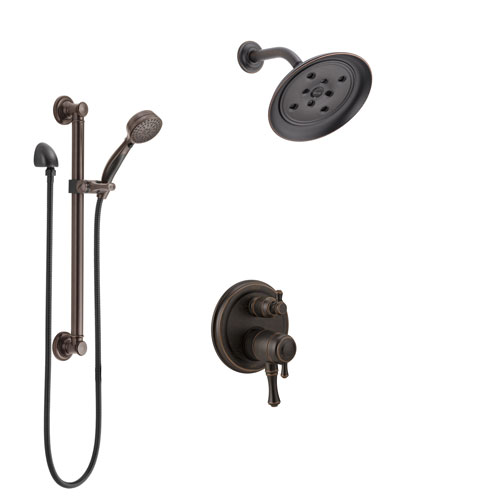 Delta Cassidy Venetian Bronze Shower System with Dual Control Handle, Integrated Diverter, Showerhead, and Hand Shower with Grab Bar SS27897RB2