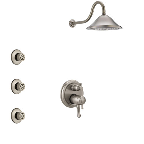 Delta Cassidy Stainless Steel Finish Shower System with Dual Control Handle, Integrated 3-Setting Diverter, Showerhead, and 3 Body Sprays SS27897SS3