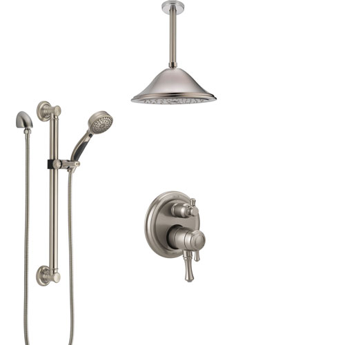 Delta Cassidy Dual Control Handle Stainless Steel Finish Integrated Diverter Shower System, Ceiling Showerhead, and Grab Bar Hand Shower SS27897SS8