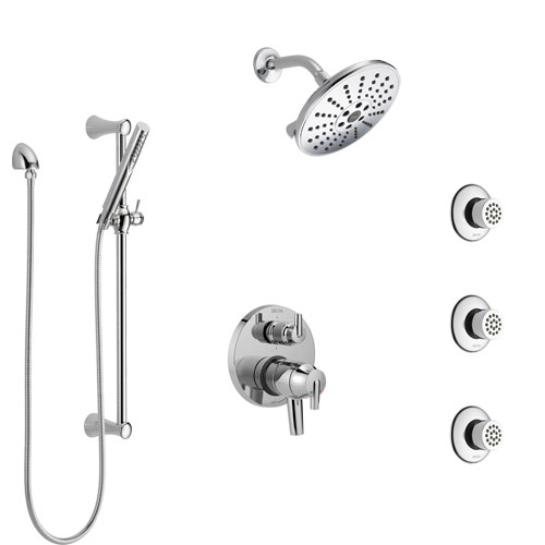 Delta Trinsic Chrome Finish Shower System with Dual Control Handle, Integrated 6-Setting Diverter, Showerhead, 3 Body Sprays, and Hand Shower SS279591