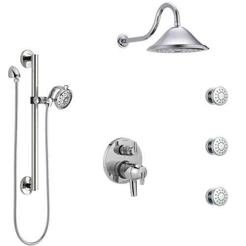 Delta Trinsic Chrome Shower System with Dual Control Handle, Integrated Diverter, Showerhead, 3 Body Sprays, and Hand Shower with Grab Bar SS279597