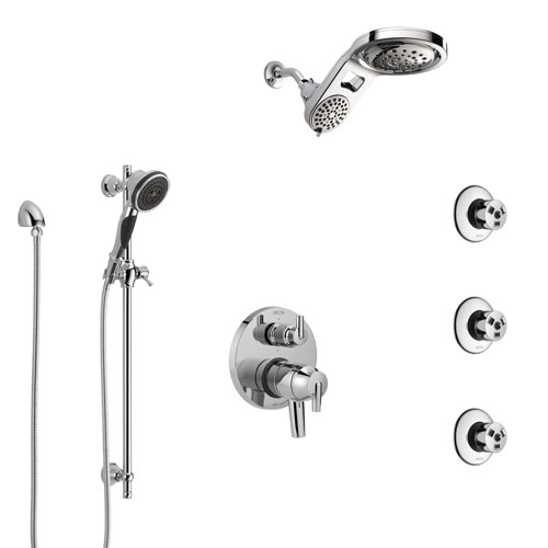 Delta Trinsic Chrome Shower System with Dual Control Handle, Integrated 6-Setting Diverter, Dual Showerhead, 3 Body Sprays, and Hand Shower SS279599