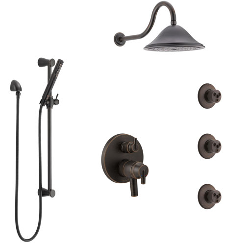 Delta Trinsic Venetian Bronze Shower System with Dual Control Handle, Integrated Diverter, Showerhead, 3 Body Sprays, and Hand Shower SS27959RB11