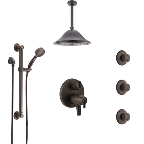Delta Trinsic Venetian Bronze Dual Control Handle Shower System, Integrated Diverter, Ceiling Showerhead, 3 Body Jets, Grab Bar Hand Spray SS27959RB8