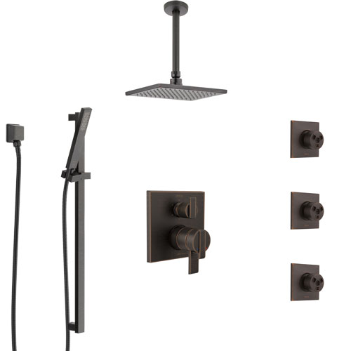 Delta Ara Venetian Bronze Shower System with Dual Control Handle, Integrated Diverter, Ceiling Showerhead, 3 Body Sprays, and Hand Shower SS27967RB3