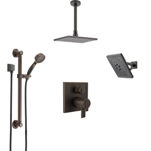 Delta Ara Venetian Bronze Shower System with Dual Control Handle, Integrated Diverter, Showerhead, Ceiling Showerhead, Grab Bar Hand Spray SS27967RB8