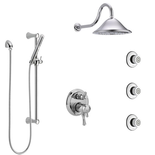 Delta Cassidy Chrome Finish Shower System with Dual Control Handle, Integrated 6-Setting Diverter, Showerhead, 3 Body Sprays, and Hand Shower SS279973