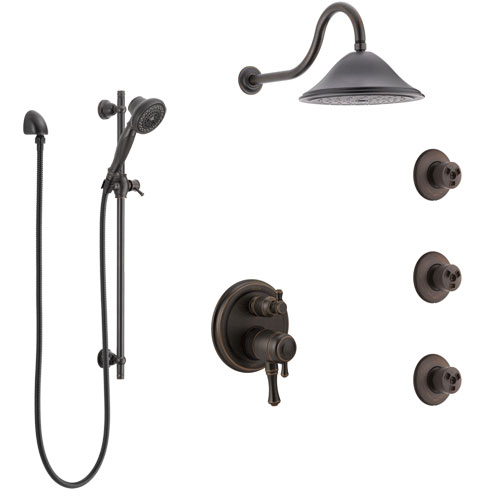 Delta Cassidy Venetian Bronze Shower System with Dual Control Handle, Integrated Diverter, Showerhead, 3 Body Sprays, and Hand Shower SS27997RB1