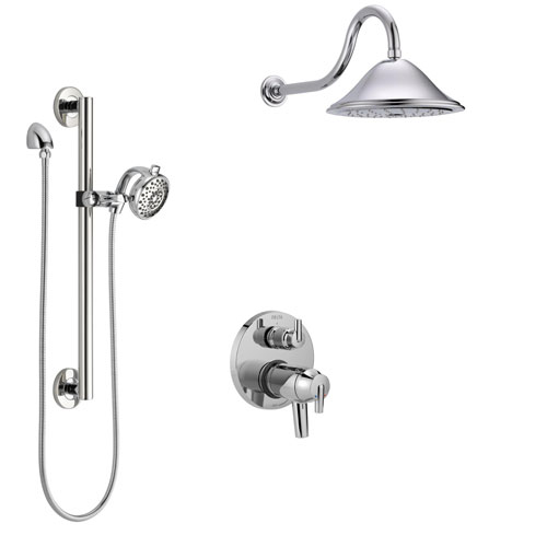 Delta Trinsic Chrome Shower System with Dual Thermostatic Control Handle, Integrated Diverter, Showerhead, and Hand Shower with Grab Bar SS27T8593