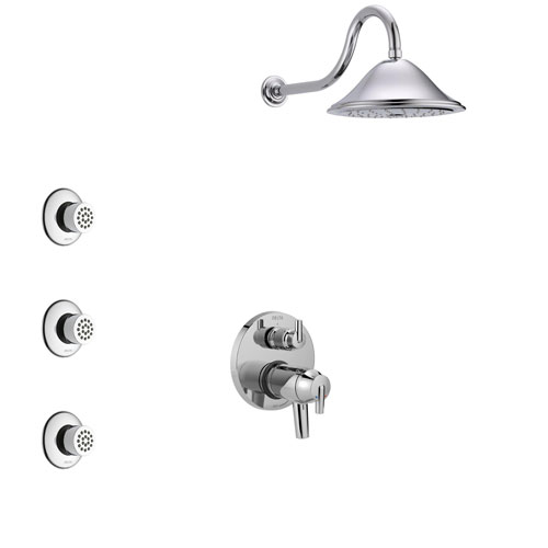Delta Trinsic Chrome Finish Shower System with Dual Thermostatic Control Handle, Integrated Diverter, Showerhead, and 3 Body Sprays SS27T8594