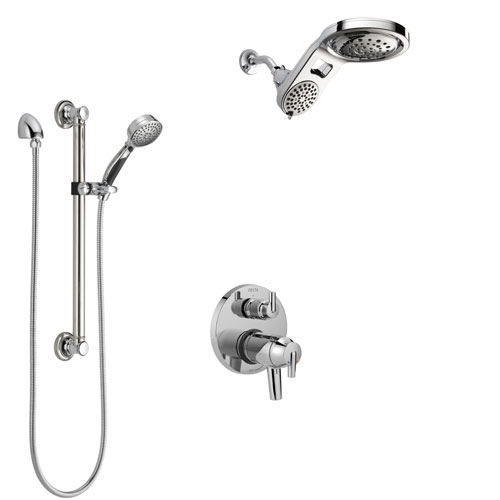 Delta Trinsic Chrome Integrated Diverter Shower System with Dual Thermostatic Control Handle, Dual Showerhead, and Hand Shower with Grab Bar SS27T8597