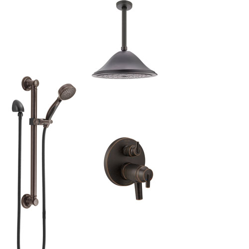 Delta Trinsic Venetian Bronze Integrated Diverter Dual Thermostatic Control Shower System, Ceiling Showerhead, and Grab Bar Hand Spray SS27T859RB7