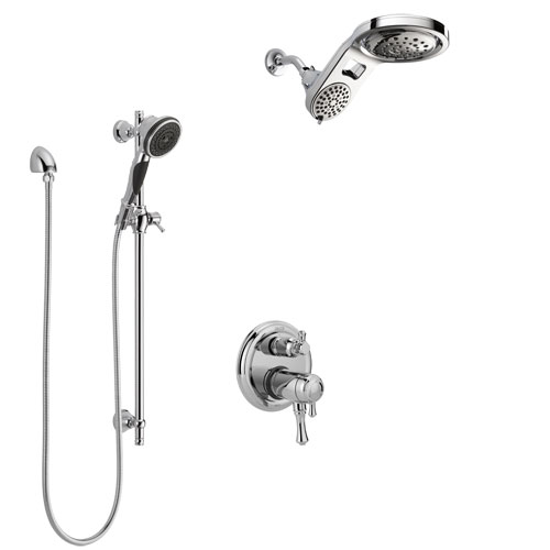 Delta Cassidy Chrome Finish Shower System with Dual Thermostatic Control Handle, Integrated Diverter, Dual Showerhead, and Hand Shower SS27T89712