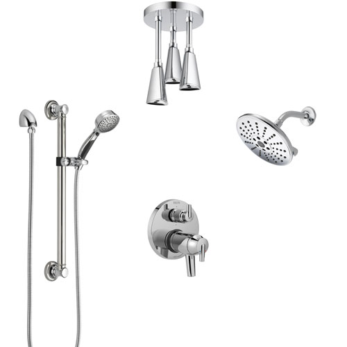 Delta Trinsic Chrome Dual Thermostatic Control Integrated Diverter Shower System, Showerhead, Ceiling Showerhead, and Grab Bar Hand Shower SS27T95911
