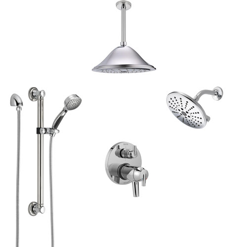 Delta Trinsic Chrome Dual Thermostatic Control Integrated Diverter Shower System, Showerhead, Ceiling Showerhead, and Grab Bar Hand Shower SS27T9594