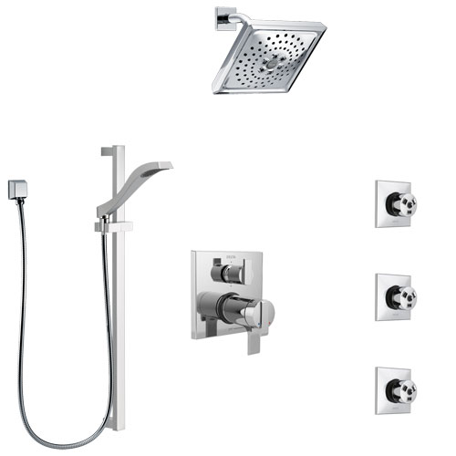 Delta Ara Chrome Shower System with Dual Thermostatic Control, Integrated 6-Setting Diverter, Showerhead, 3 Body Sprays, and Hand Shower SS27T9677