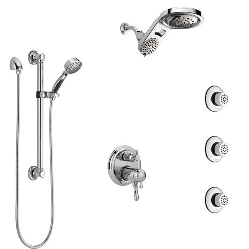 Delta Cassidy Chrome Dual Thermostatic Control Integrated Diverter Shower System, Dual Showerhead, 3 Body Sprays, and Grab Bar Hand Shower SS27T9971