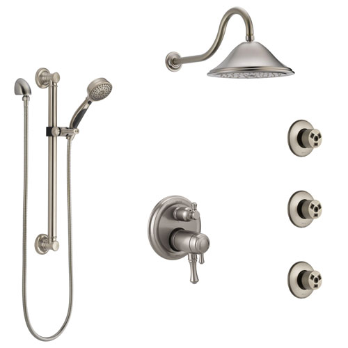 Delta Cassidy Dual Thermostatic Control Stainless Steel Finish Shower System, Showerhead, 3 Body Jets, Grab Bar Hand Spray SS27T997SS2