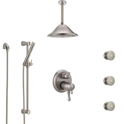 Delta Cassidy Dual Thermostatic Control Stainless Steel Finish Shower System, Ceiling Showerhead, 3 Body Jets, Hand Spray SS27T997SS5