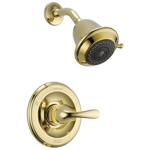 Delta Polished Brass Finish Monitor 13 Series Classic Watersense 1.75 GPM One Handle Shower only Faucet Includes Rough-in Valve with Stops D2540V