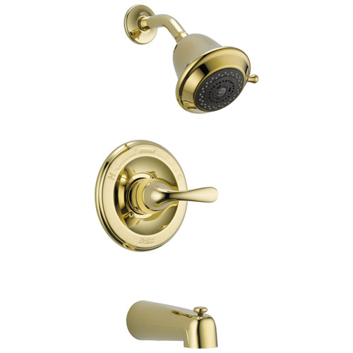 Delta Polished Brass Finish Monitor 13 Series 1 Handle Pressure Balanced Tub & Shower Combination Faucet Includes Rough-in Valve with Stops D2528V