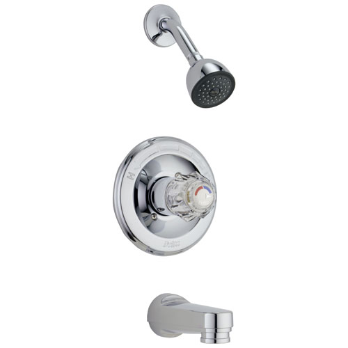 Delta Chrome Finish Monitor 13 Series Classic Single Acrylic Knob Tub and Shower Combination Faucet Includes Rough-in Valve with Stops D2520V