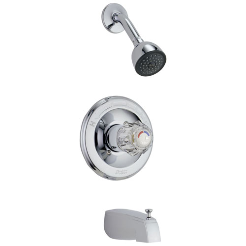 Delta Chrome Finish Monitor 13 Series Classic Single Acrylic Knob Tub and Shower Combination Faucet Includes Rough-in Valve with Stops D2518V