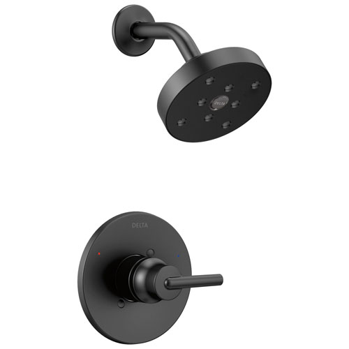 Qty (1): Delta Trinsic Collection Matte Black Finish Monitor 14 Watersense Modern Round Single Lever Shower only Faucet Trim Kit