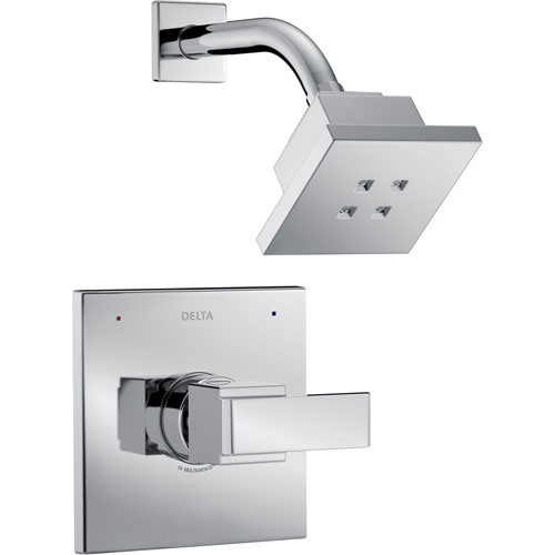 Delta Ara Modern Square 14 Series H2Okinetic Single Handle Chrome Finish Shower Only Faucet INCLUDES Rough-in Valve D1228V
