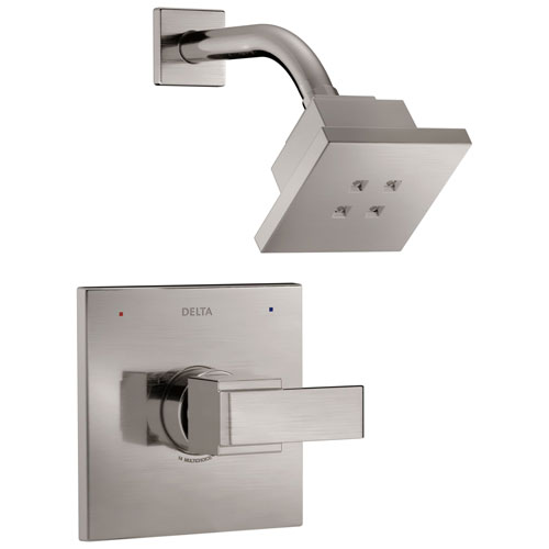 Qty (1): Delta Ara Collection Stainless Steel Finish Modern Single Handle Square Monitor 14 Shower only Faucet Trim Kit