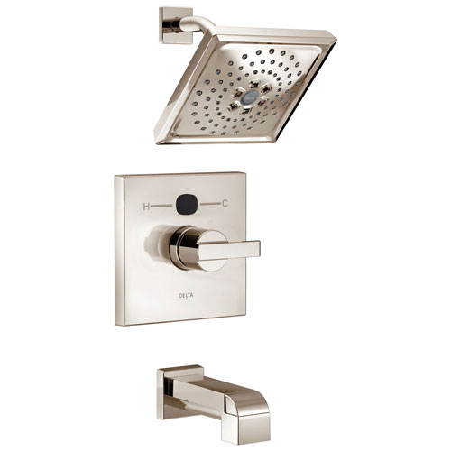 Delta Polished Nickel Ara Angular Modern 14 Series Digital Display Temp2O One Handle Tub and Shower Combination Faucet Includes Valve without Stops D2012V
