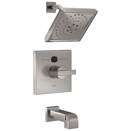 Delta Stainless Steel Finish Modern 14 Series Digital Display Temp2O One Handle Tub and Shower Combination Faucet Trim (Valve Sold Separately) 667556