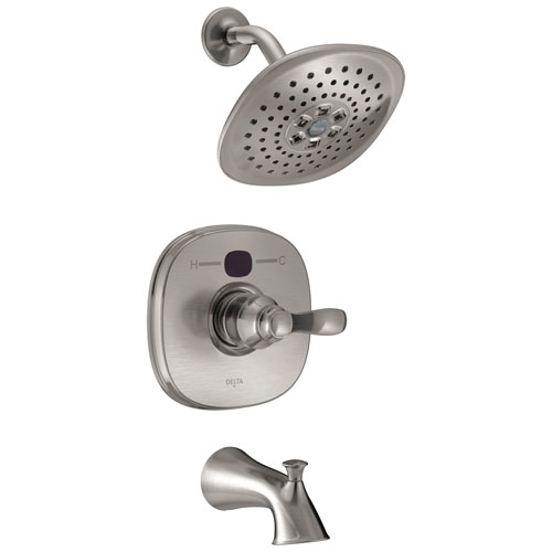 Qty (1): Delta Stainless Steel Finish Transitional One Handle 14 Series Digital Display Temp2O Tub and Shower Combination Faucet Trim