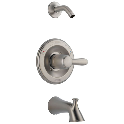 Qty (1): Delta Lahara Collection Stainless Steel Finish Single Lever Tub and Shower Combo Faucet Trim Less Showerhead