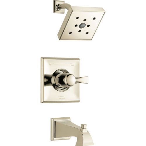 Delta Dryden Modern Square 14 Series H2Okinetic Polished Nickel Finish Single Handle Tub and Shower Combination Faucet INCLUDES Rough-in Valve with Stops D1209V