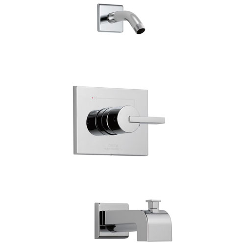 Delta Vero Collection Chrome Modern Rectangular Plate with Lever Handle Tub and Shower Combo Trim - Less Showerhead (Requires Valve) DT14453LHD