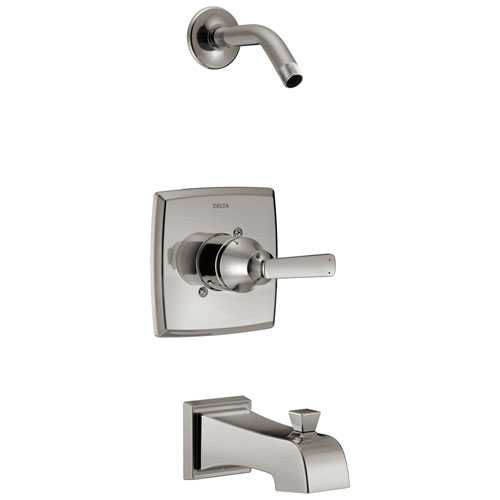 Qty (1): Delta Ashlyn Collection Stainless Steel Finish Stylish Tub and Shower Combination Faucet Trim Less Showerhead