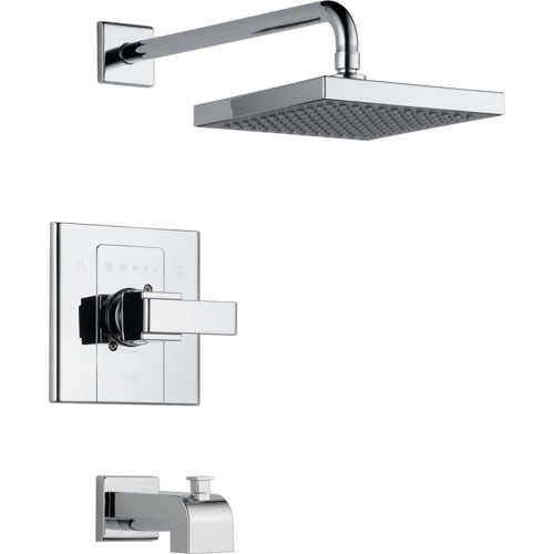 Delta Arzo 1-Handle Tub and Large Shower Faucet with Valve in Chrome D335V