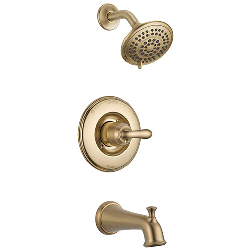 Qty (1): Delta Linden Wall Mount Champagne Bronze Tub and Shower Faucet Trim Kit