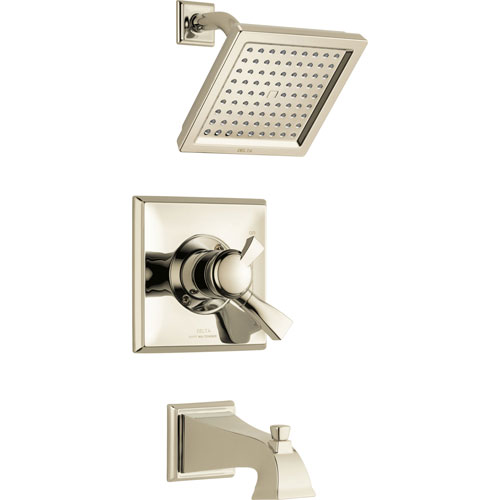 Delta Dryden Modern Square Polished Nickel Finish Tub and Shower Faucet Combination with Dual Temperature and Pressure Control INCLUDES Rough-in Valve with Stops D1129V