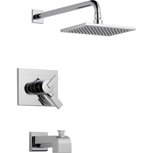 Qty (1): Delta Vero Chrome Modern Square Dual Control Tub and Shower Faucet Trim