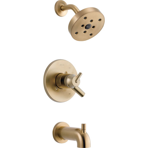 Qty (1): Delta Trinsic Champagne Bronze Dual Control Modern Tub and Shower Trim