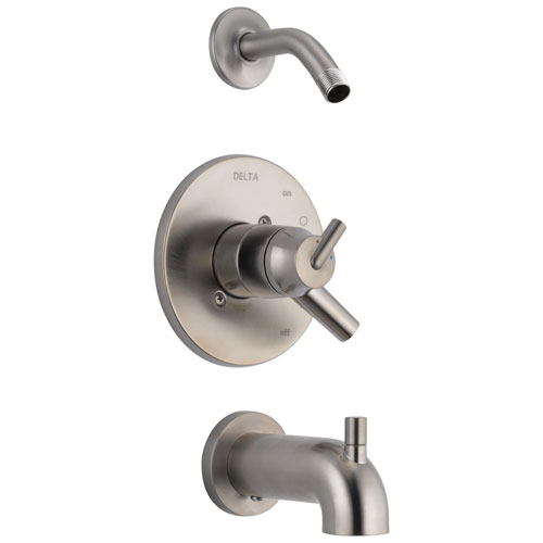 Qty (1): Delta Trinsic Collection Stainless Steel Finish Dual Temp and Volume Control Tub and Shower Combo Less Shower Head Trim