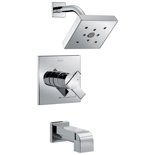 Qty (1): Delta Ara Collection Chrome Monitor 17 Modern Temperature and Pressure Dual Control Tub Shower Faucet Combo Trim