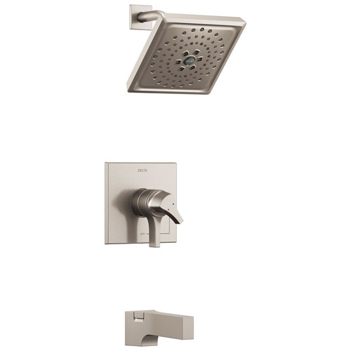 Qty (1): Delta Zura Collection Stainless Steel Finish Dual Pressure and Temperature Control Handle Tub and Shower Combo Faucet Trim