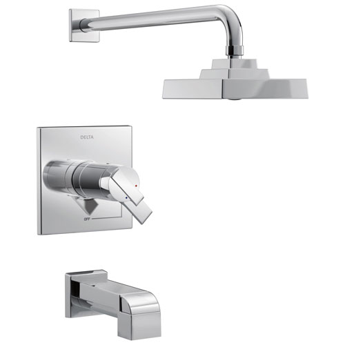 Qty (1): Delta Ara Collection Chrome Modern Thermostatic TempAssure 17T Series Tub and Shower Combination Faucet Trim Kit